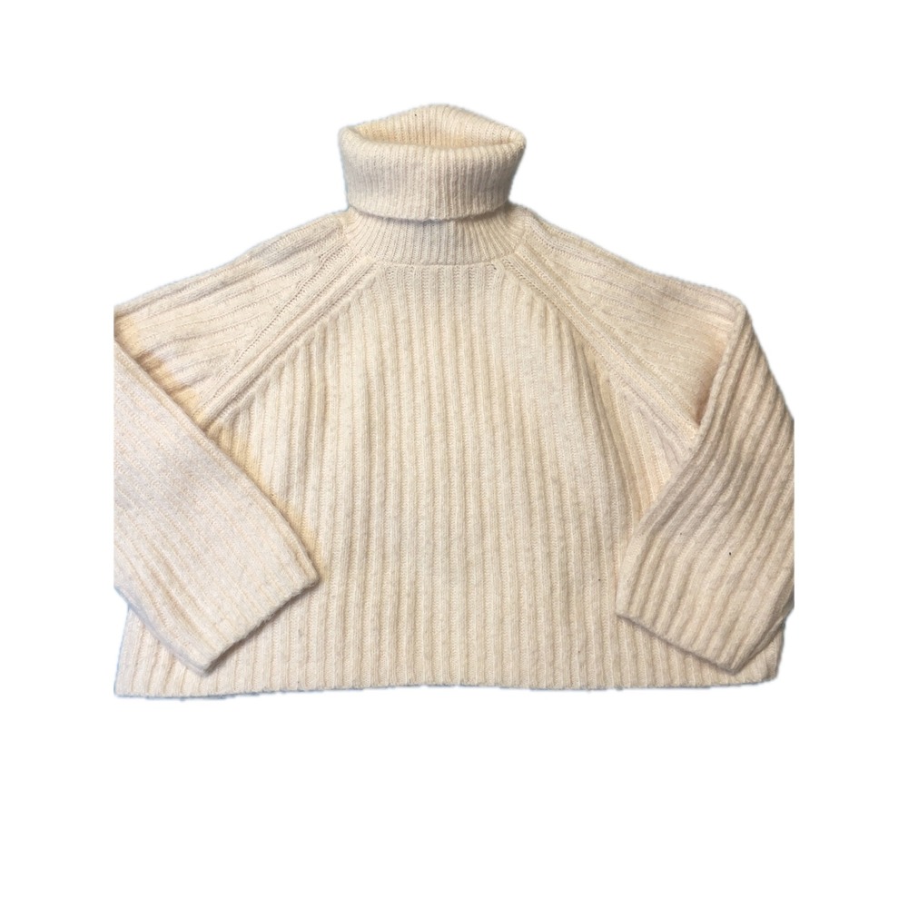 ZARA Cream‎ Ribbed Turtleneck Sweater Oversized Cozy Knit Top L NWT
